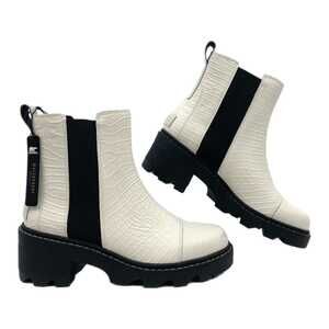 Sorel White Black Ankle Boots Croc Embossed Round Toe | Womens 9.5